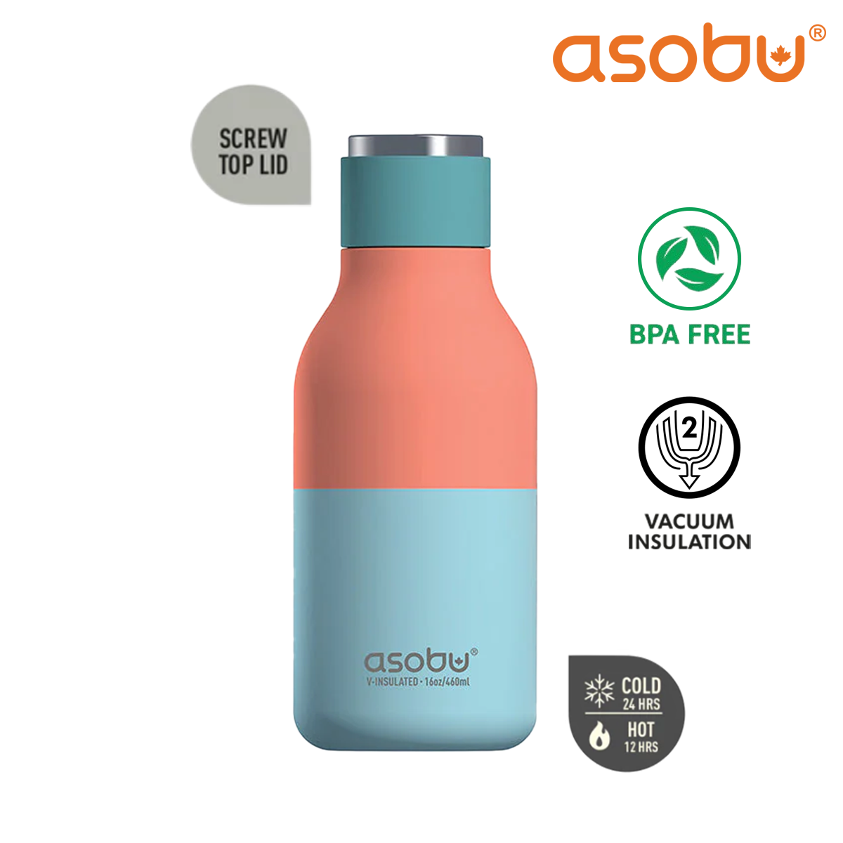 Asobu Stainless Steel Double Insulated Urban Water Bottle 500ML