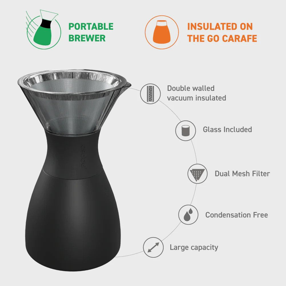 Asobu Stainless Steel Filter Insulated Pour Over Hot Brew Coffee Maker 1.1L