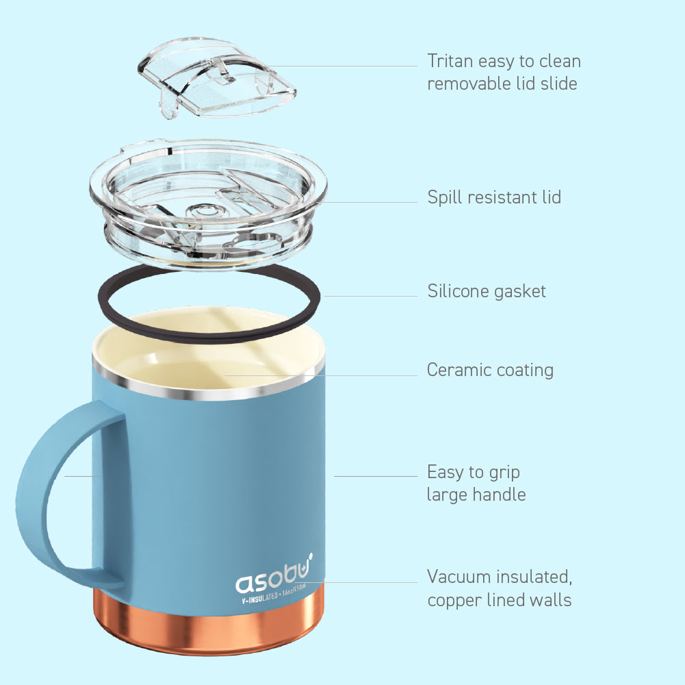 Asobu Puramic Stainless Steel Ceramic Inner Coated Double Insulated Ultimate Mug/Cup 400ML