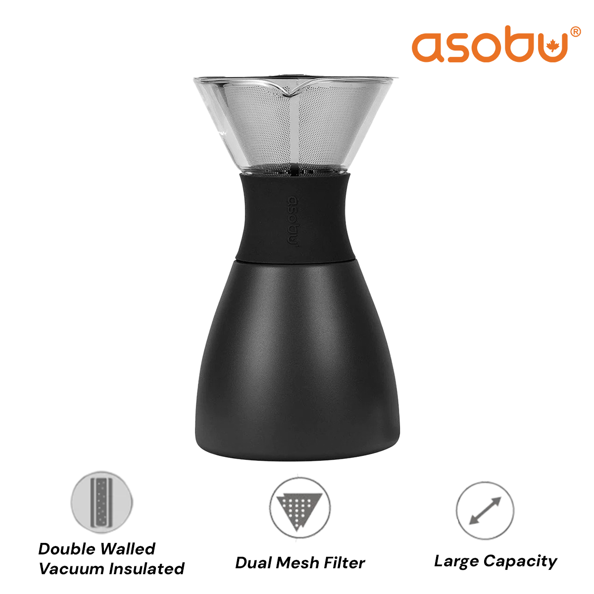 Asobu Stainless Steel Filter Insulated Pour Over Hot Brew Coffee Maker 1.1L